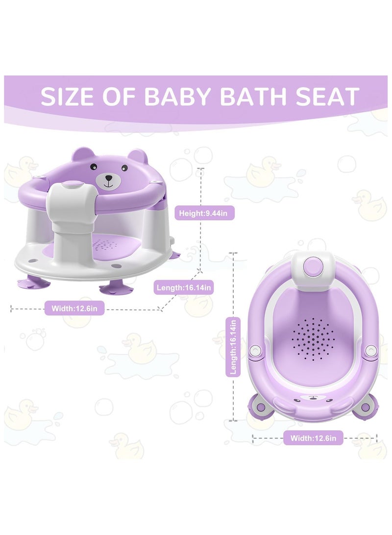 NANAO كرسي استحمام للأطفال من 6 أشهر وما فوق، كرسي حوض استحمام غير قابل للانزلاق للمواليد، مقعد حوض استحمام للأطفال، كرسي استحمام للأطفال، مقعد حوض استحمام للجلوس مع أكواب شفط، وسادة ناعمة للاستحمام، بنفسجي - Image 2