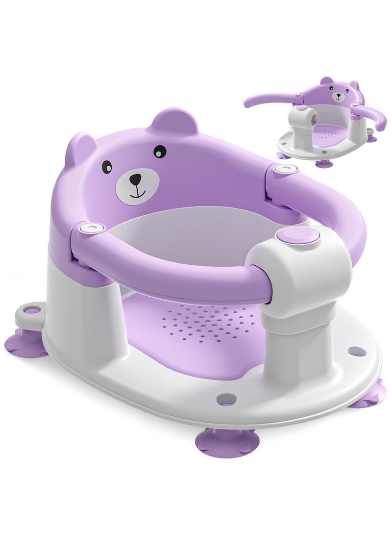 NANAO كرسي استحمام للأطفال من 6 أشهر وما فوق، كرسي حوض استحمام غير قابل للانزلاق للمواليد، مقعد حوض استحمام للأطفال، كرسي استحمام للأطفال، مقعد حوض استحمام للجلوس مع أكواب شفط، وسادة ناعمة للاستحمام، بنفسجي - Image 1