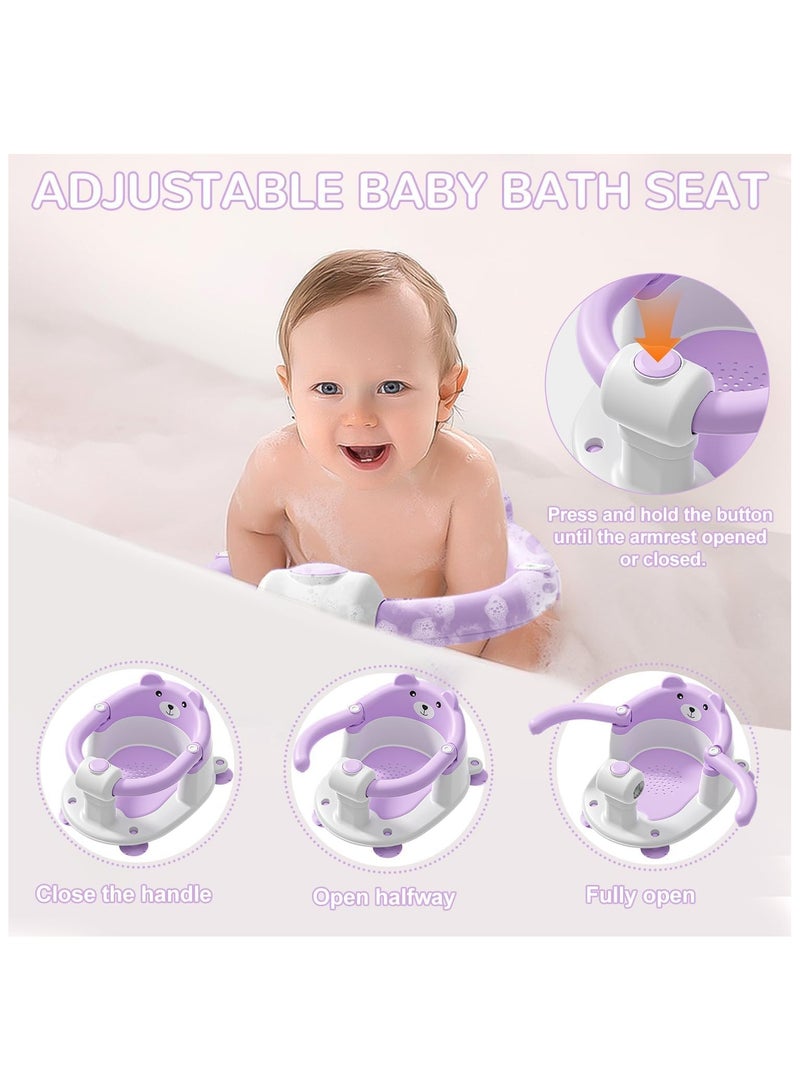 NANAO كرسي استحمام للأطفال من 6 أشهر وما فوق، كرسي حوض استحمام غير قابل للانزلاق للمواليد، مقعد حوض استحمام للأطفال، كرسي استحمام للأطفال، مقعد حوض استحمام للجلوس مع أكواب شفط، وسادة ناعمة للاستحمام، بنفسجي - Image 4