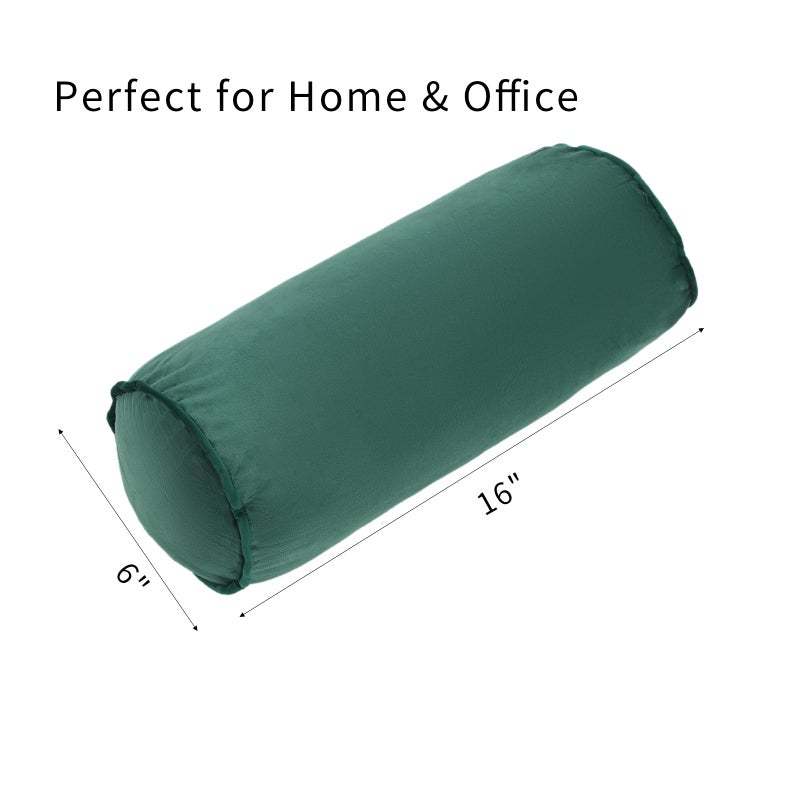 FINEASY Roll Neck Pillow Velvet Round Bolster Pillow Cervical Support Pillows Neck Pain Relief Cylinder Pillows with Removable Washable Cover 16 x 6 Dark Green - Image 2