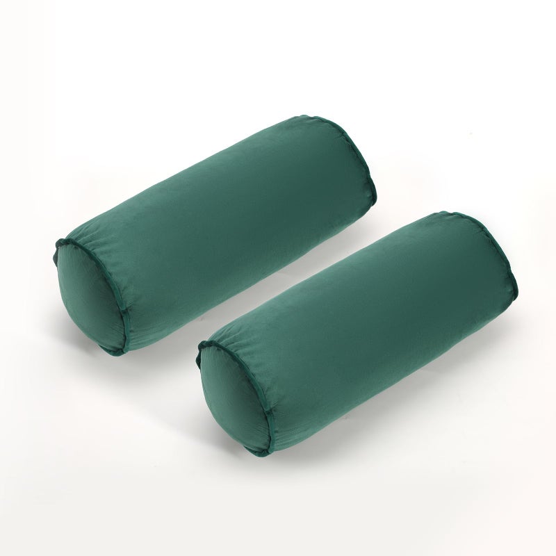FINEASY Roll Neck Pillow Velvet Round Bolster Pillow Cervical Support Pillows Neck Pain Relief Cylinder Pillows with Removable Washable Cover 16 x 6 Dark Green - Image 1