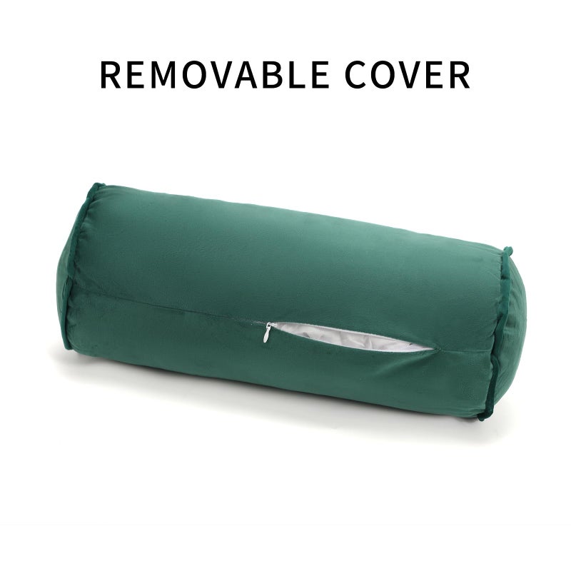 FINEASY Roll Neck Pillow Velvet Round Bolster Pillow Cervical Support Pillows Neck Pain Relief Cylinder Pillows with Removable Washable Cover 16 x 6 Dark Green - Image 4