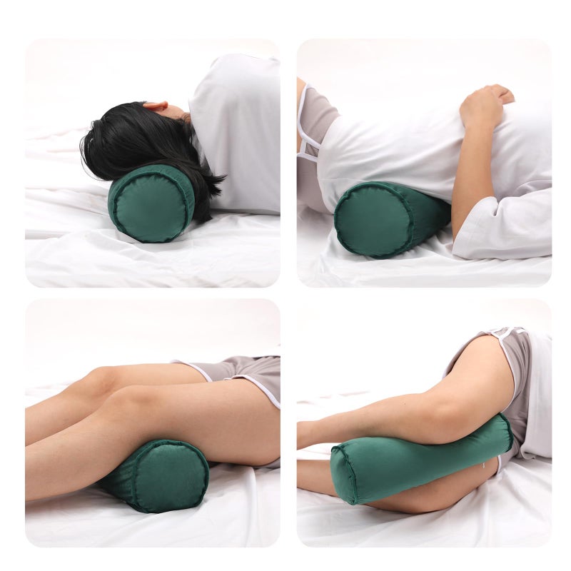 FINEASY Roll Neck Pillow Velvet Round Bolster Pillow Cervical Support Pillows Neck Pain Relief Cylinder Pillows with Removable Washable Cover 16 x 6 Dark Green - Image 3