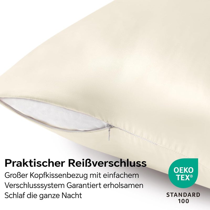 BEDELITE Similar to Silk Pillowcase Pillow Cover 80 x 80 cm Beige Satin Pillowcase Set of 2 Soft as Silk Pillowcase 80 x 80 cm Summer with 2 Hair Bobbles for Hair and Skin - Image 2