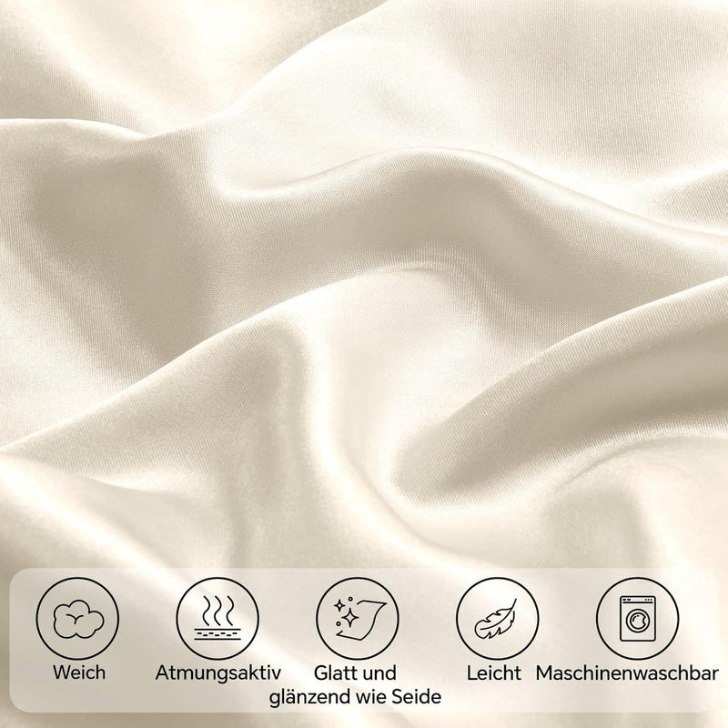 BEDELITE Similar to Silk Pillowcase Pillow Cover 80 x 80 cm Beige Satin Pillowcase Set of 2 Soft as Silk Pillowcase 80 x 80 cm Summer with 2 Hair Bobbles for Hair and Skin - Image 3