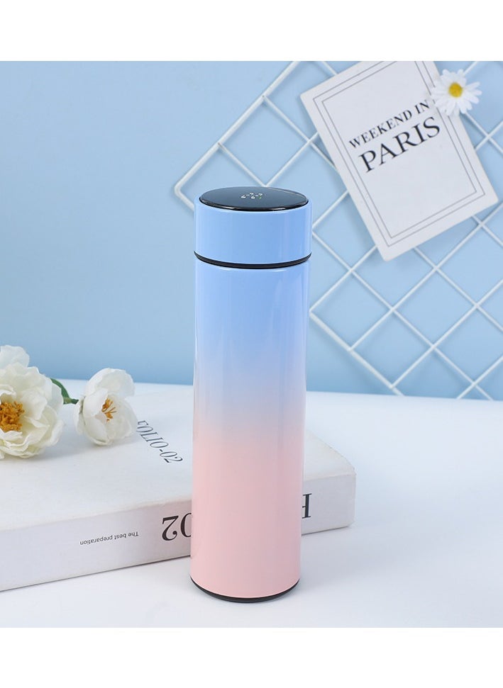 Manvik Gradient Smart flask Bottle | Coffee Thermos | Tea Infuser Coffee Bottle 17oz/500ml LED Display Double Walled Stainless Steel Vacuum Insulated Sports Travel Mug (Light Blue on Top & Pink on Bottom)  - Image 1
