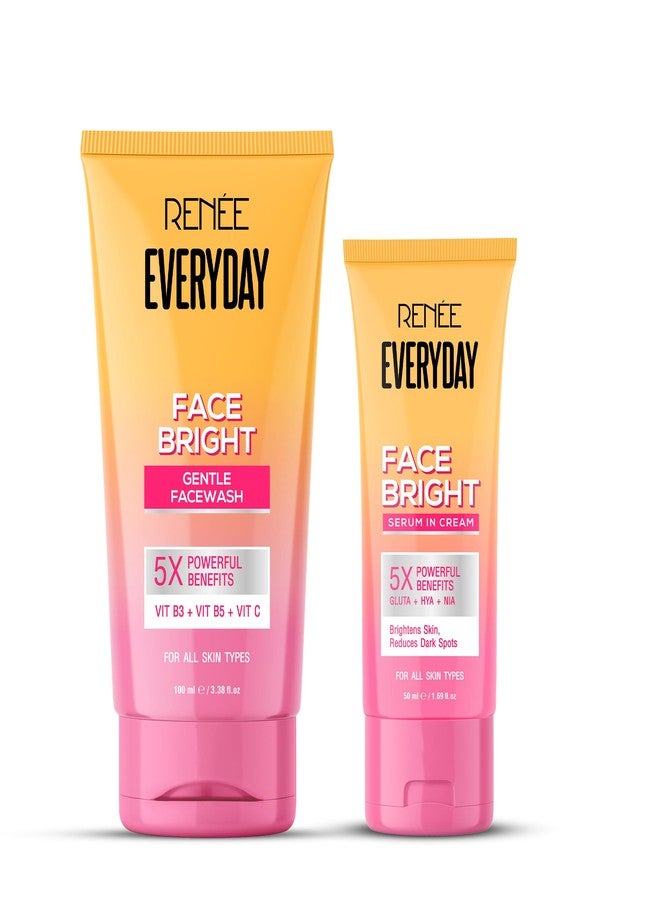 RENEE Everyday Face Bright Combo | Facewash with Vitamin B3, B5 & C for Brightening & Oil Control | Serum-in-Cream with Niacinamide & Hyaluronic Acid for Dark Spots & Even Skin Tone | 100ml + 50ml - Image 1
