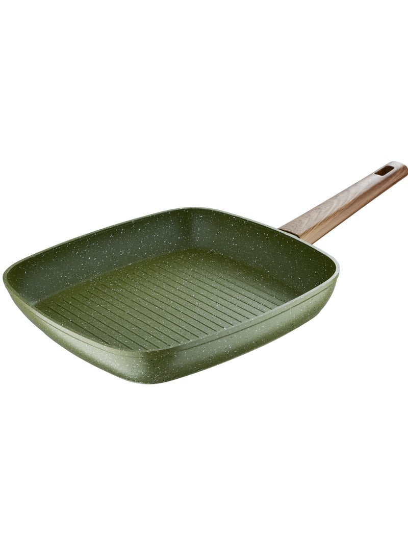 BERGNER ACADIA FORGED ALUMINUM  SQUARE GRILL PAN 28CM WITH  INDUCTION BOTTOM, GREEN COLOR, BG56237GR  - Image 1