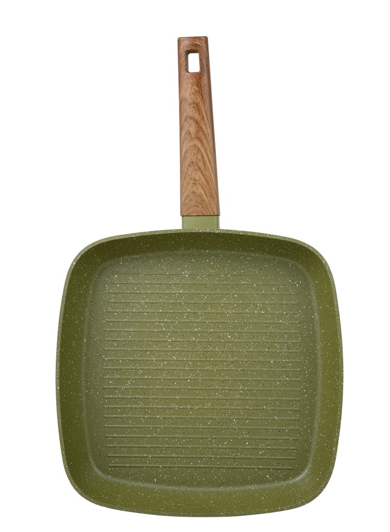 BERGNER ACADIA FORGED ALUMINUM  SQUARE GRILL PAN 28CM WITH  INDUCTION BOTTOM, GREEN COLOR, BG56237GR  - Image 3