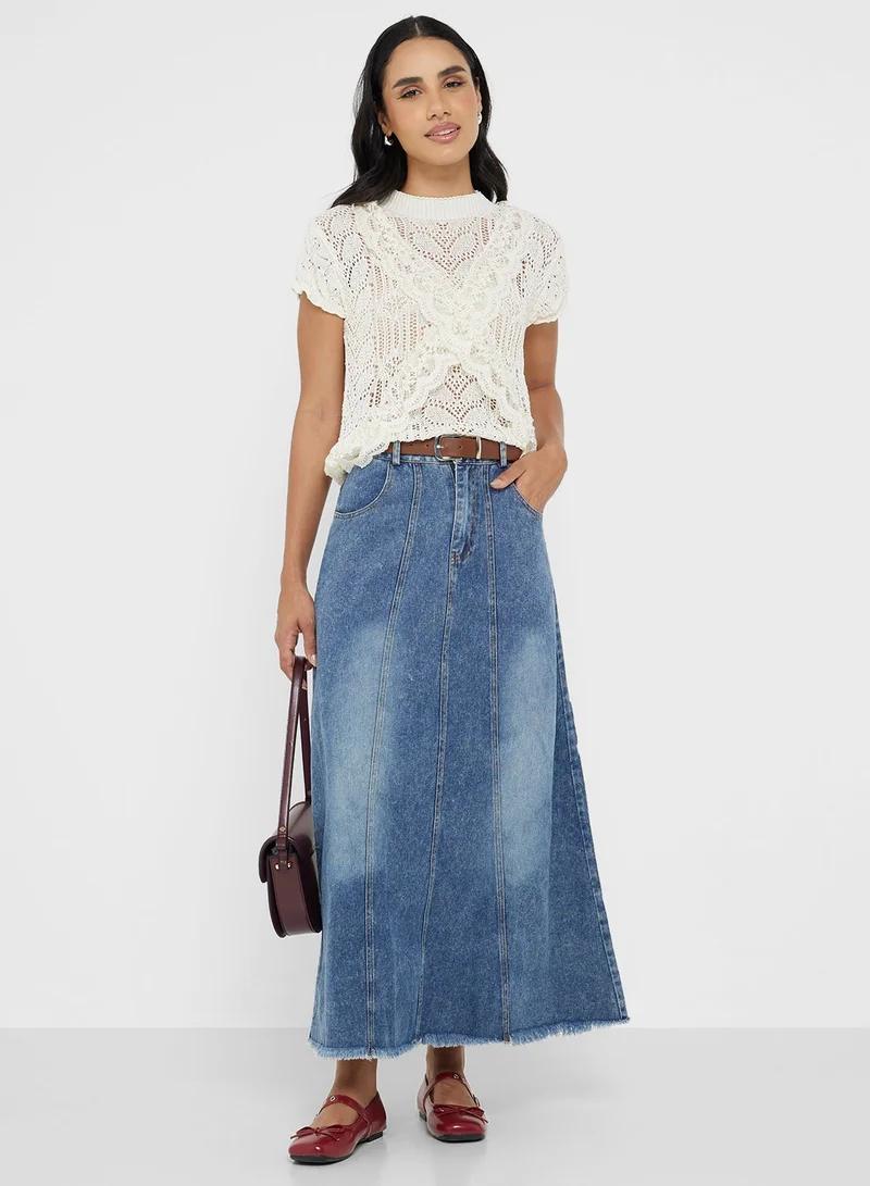 Ginger  Knitted Openwork Ruffle Detail Top for Women | Best Price UAE