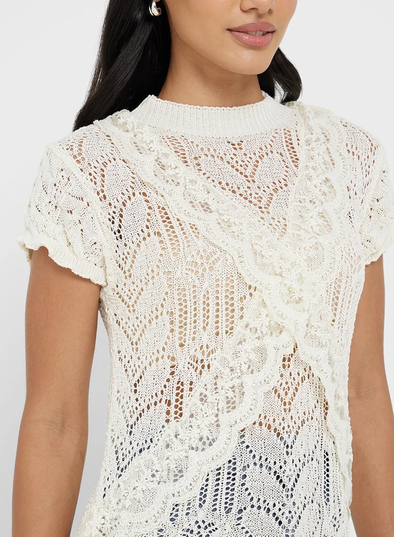 Ginger  Knitted Openwork Ruffle Detail Top for Women | Best Price UAE