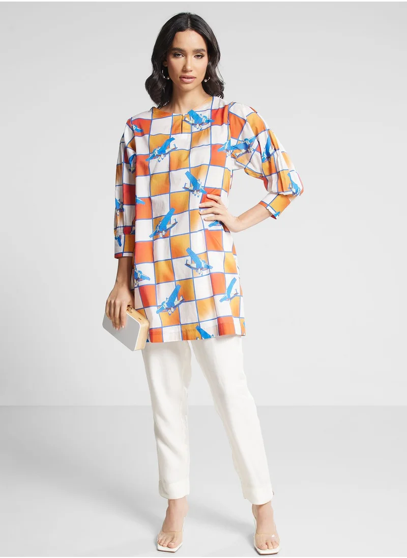 Nishat Linen Key Hole Neck Printed Kurti
