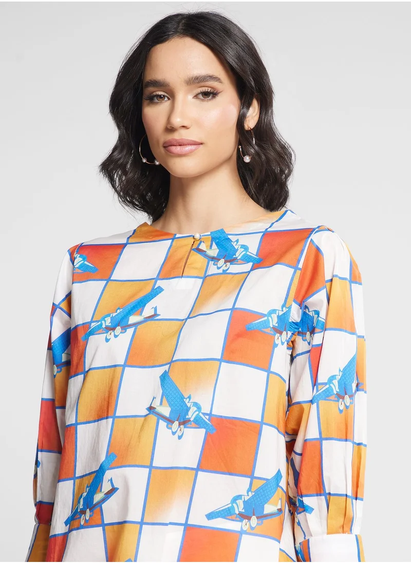 Nishat Linen Key Hole Neck Printed Kurti
