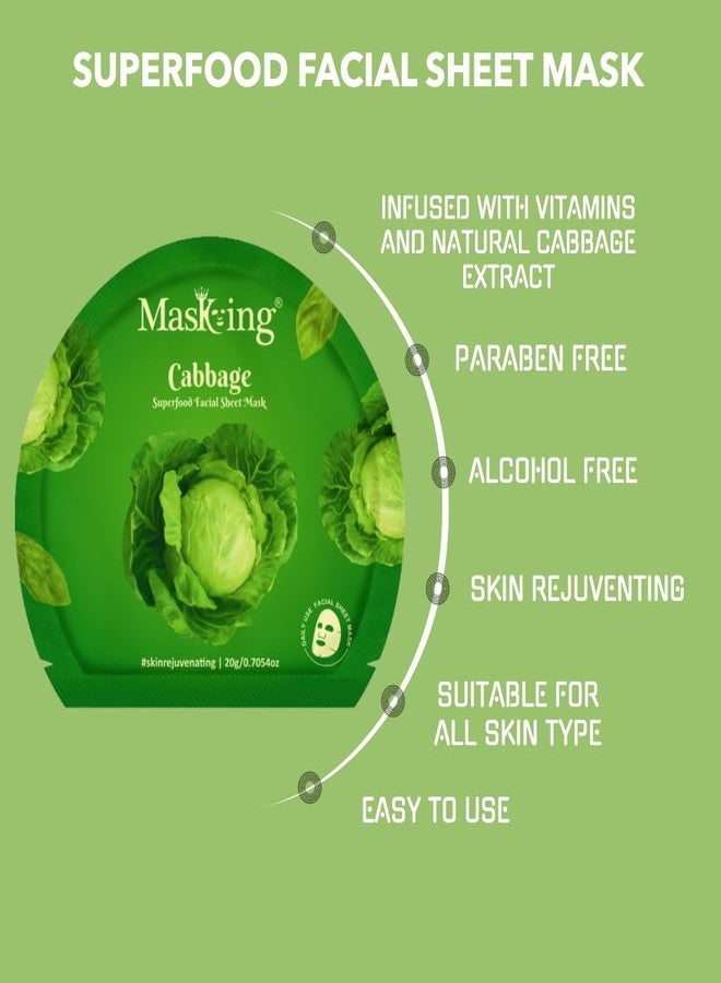 ماسكنغ قناع الوجه الورقي من ماسكينج سوبرفوود بالملفوف | تفتيح وترطيب وتوازن البشرة | للنساء والرجال | لجميع أنواع البشرة | عبوة من 4 قطع - Image 3