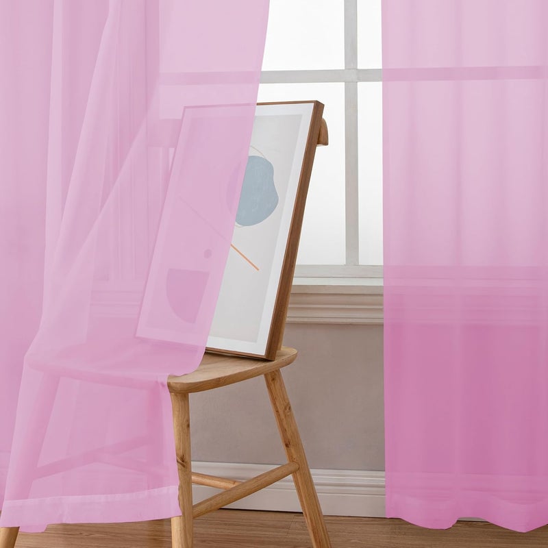 SimpleBrand Pink Short Sheer Curtains 45 Inch Length for Small Windows, Rod Pocket 2 Panels Set Solid Voile Drapes Window Sheer Curtains for Bedroom Bathroom Kids Room Kitchen, 42x45 Inch, 2pcs - Image 3
