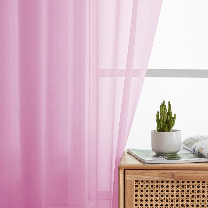 SimpleBrand Pink Short Sheer Curtains 45 Inch Length for Small Windows, Rod Pocket 2 Panels Set Solid Voile Drapes Window Sheer Curtains for Bedroom Bathroom Kids Room Kitchen, 42x45 Inch, 2pcs - Image 5