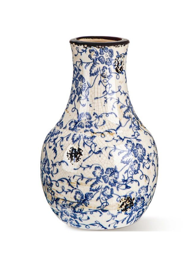 LemonRoad Vintage Ceramic Flower Vase 5.7 Inch Chinoiserie Ice Cracked Glaze Porcelain Vase Rustic Ceramic Large Centerpieces for Home Table Living Room Bookshelf Office(Orchid Style) - Image 1