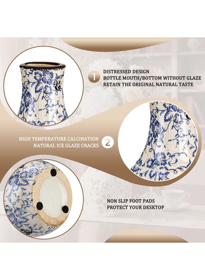 LemonRoad Vintage Ceramic Flower Vase 5.7 Inch Chinoiserie Ice Cracked Glaze Porcelain Vase Rustic Ceramic Large Centerpieces for Home Table Living Room Bookshelf Office(Orchid Style) - Image 4