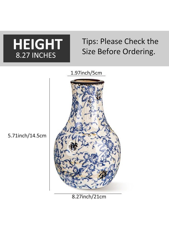 LemonRoad Vintage Ceramic Flower Vase 5.7 Inch Chinoiserie Ice Cracked Glaze Porcelain Vase Rustic Ceramic Large Centerpieces for Home Table Living Room Bookshelf Office(Orchid Style) - Image 3