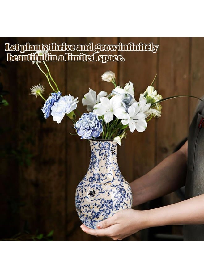 LemonRoad Vintage Ceramic Flower Vase 5.7 Inch Chinoiserie Ice Cracked Glaze Porcelain Vase Rustic Ceramic Large Centerpieces for Home Table Living Room Bookshelf Office(Orchid Style) - Image 2