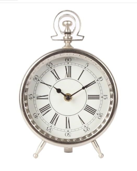 Equater Silver Color Metal Table Clock with Electroplate Finishing and Glass Cover Iron Desktop Clock in Electroplate Silver Finishing Metal Table Clock
