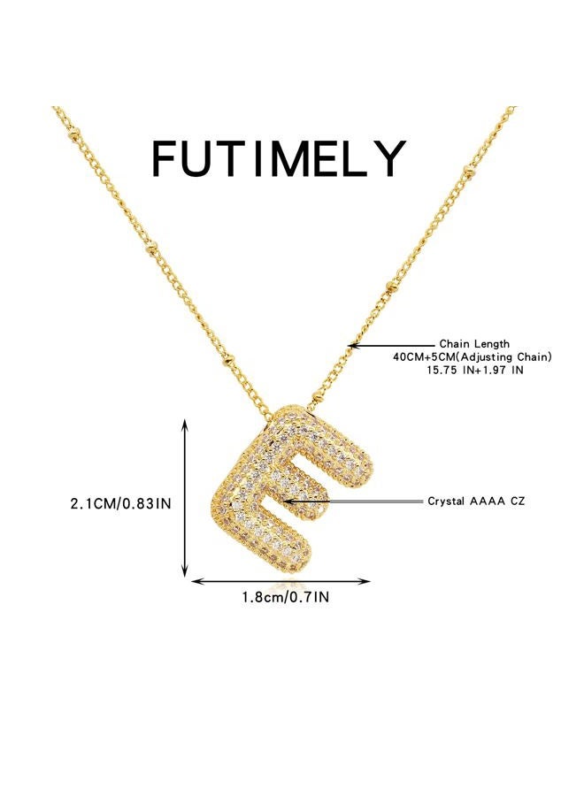 FUTIMELY Women's Gold Initial Necklace | Puffy Alphabet Pendant | Personalized Name Gifts | Trendy Balloon Chain With Zircon Crystals, 14 inches, Gold, zircon crystal - Image 2