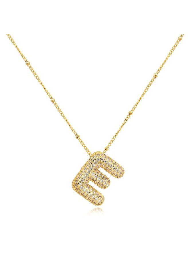 FUTIMELY Women's Gold Initial Necklace | Puffy Alphabet Pendant | Personalized Name Gifts | Trendy Balloon Chain With Zircon Crystals, 14 inches, Gold, zircon crystal - Image 1