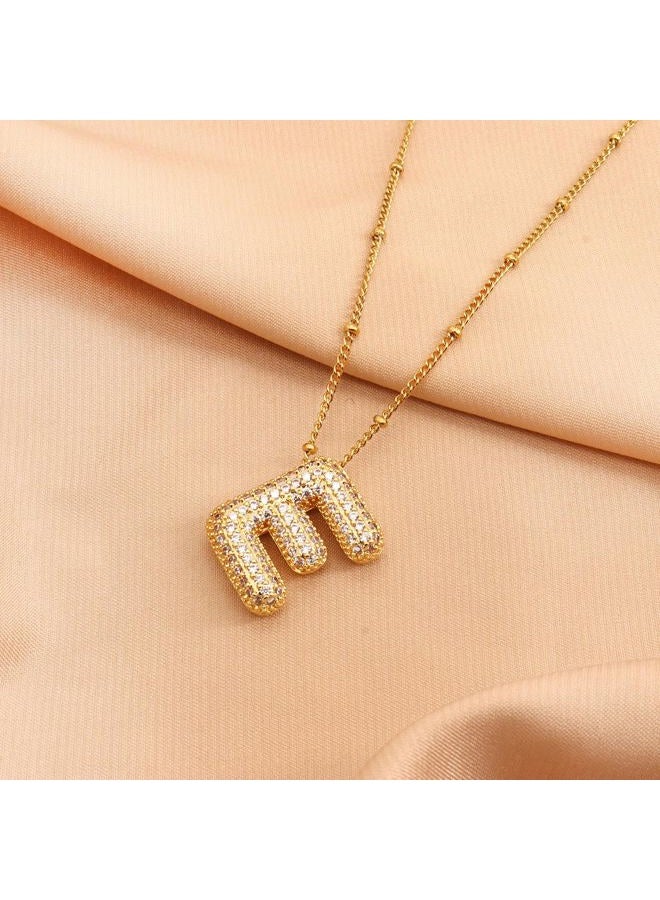 FUTIMELY Women's Gold Initial Necklace | Puffy Alphabet Pendant | Personalized Name Gifts | Trendy Balloon Chain With Zircon Crystals, 14 inches, Gold, zircon crystal - Image 3