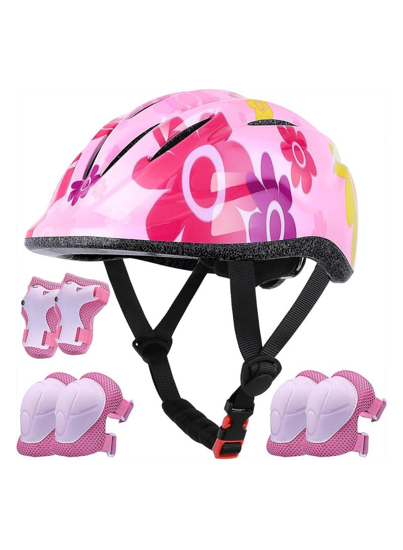 Arabest Kids Bike Helmet, Sports Protective Gear with Knee Pads and Elbow Pads, Children Protective Gear Kit for Skateboarding(Pink) - Image 1