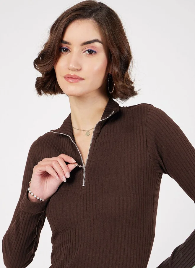 SASSAFRAS Brown Bodycon Midi Dress for Women