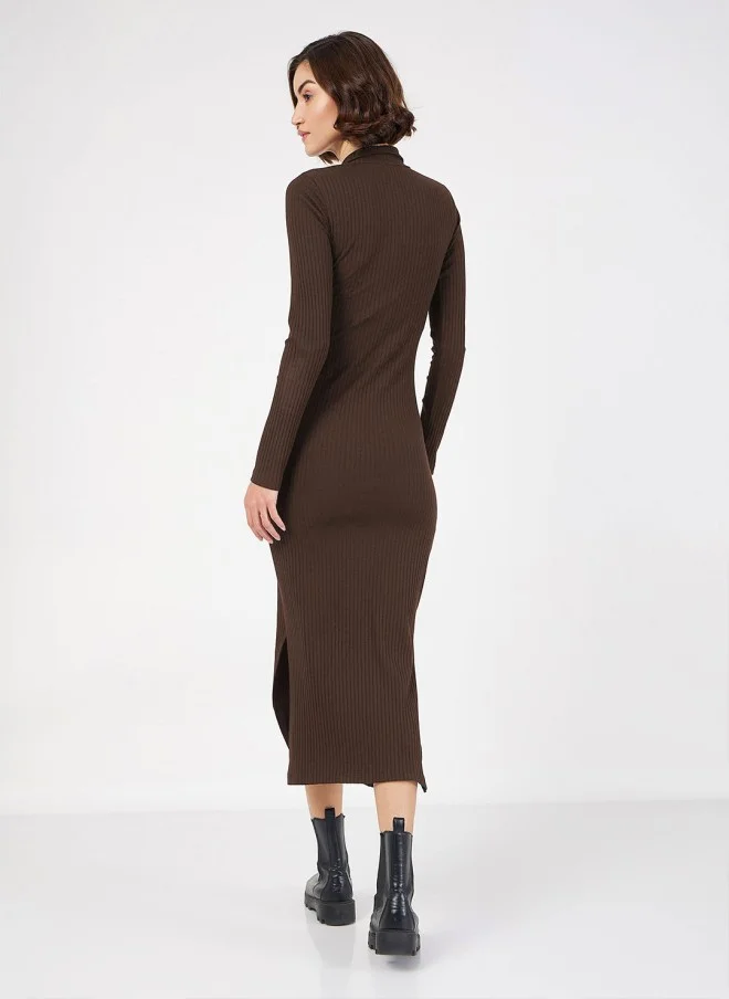 SASSAFRAS Brown Bodycon Midi Dress for Women