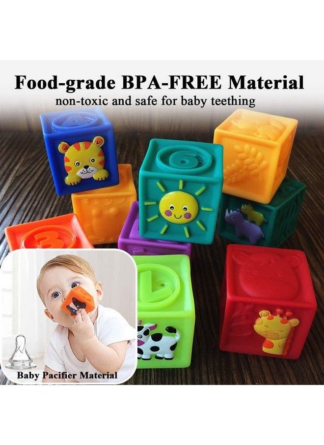 Baby Blocks (Set Of 9), Squeeze Building Blocks Soft Stacking Baby Toys For 6 Months And Up, Colorful Teething Chewing Educational Stacking Blocks Set With Numbers Animals Shapes Textures  - Image 4