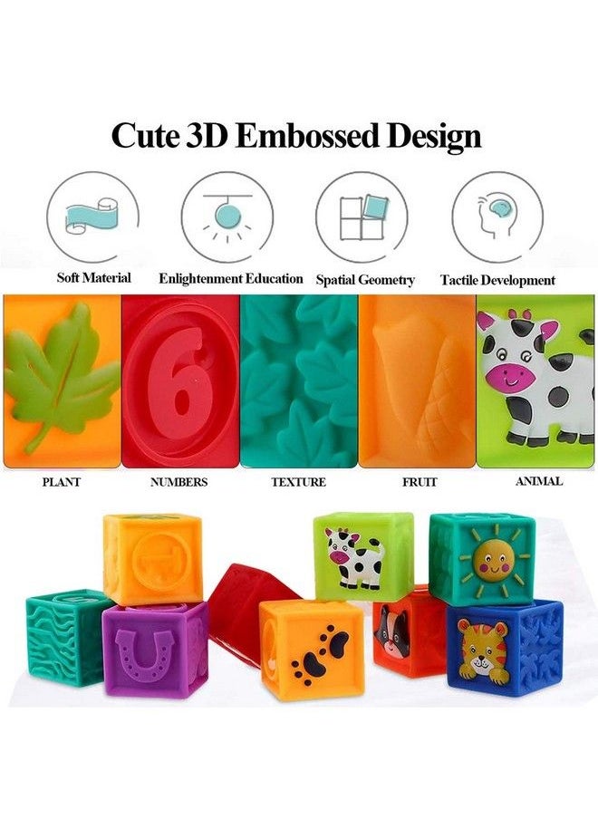Baby Blocks (Set Of 9), Squeeze Building Blocks Soft Stacking Baby Toys For 6 Months And Up, Colorful Teething Chewing Educational Stacking Blocks Set With Numbers Animals Shapes Textures  - Image 3