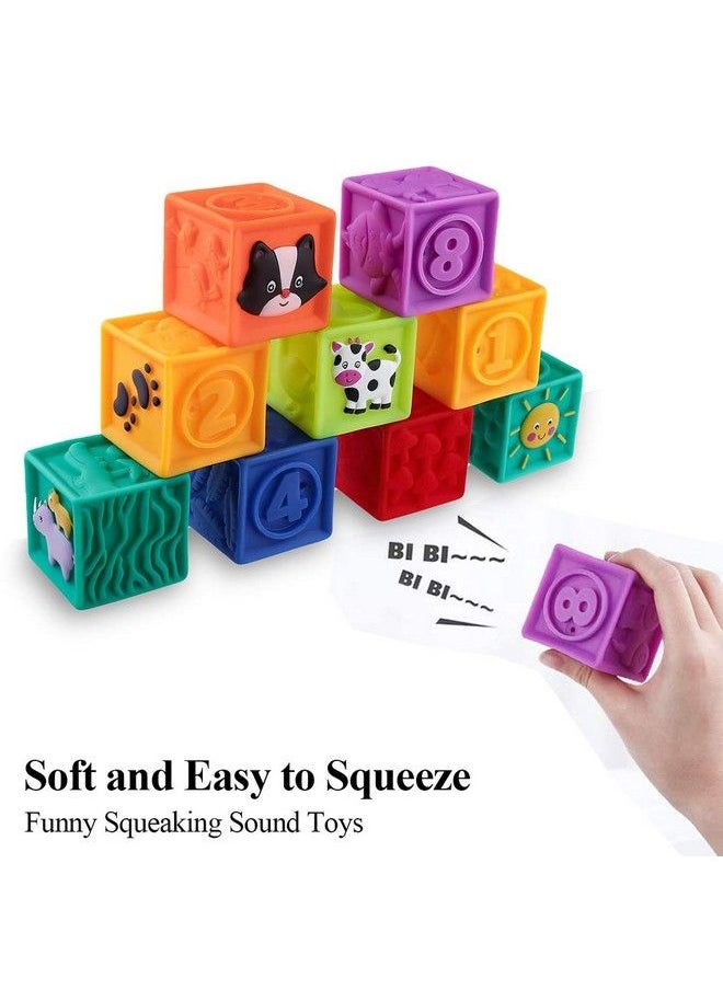 Baby Blocks (Set Of 9), Squeeze Building Blocks Soft Stacking Baby Toys For 6 Months And Up, Colorful Teething Chewing Educational Stacking Blocks Set With Numbers Animals Shapes Textures  - Image 5