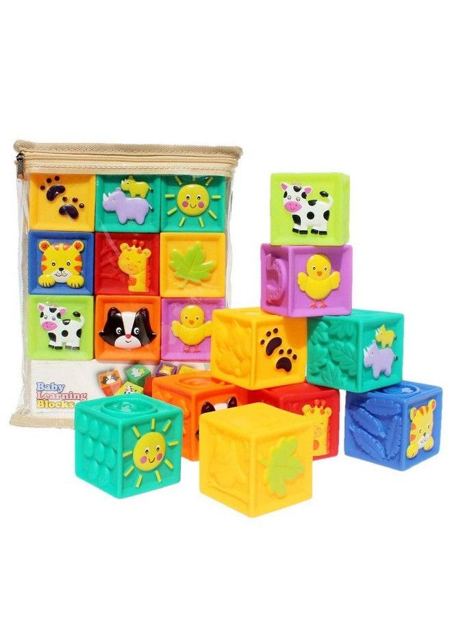 Baby Blocks (Set Of 9), Squeeze Building Blocks Soft Stacking Baby Toys For 6 Months And Up, Colorful Teething Chewing Educational Stacking Blocks Set With Numbers Animals Shapes Textures  - Image 2