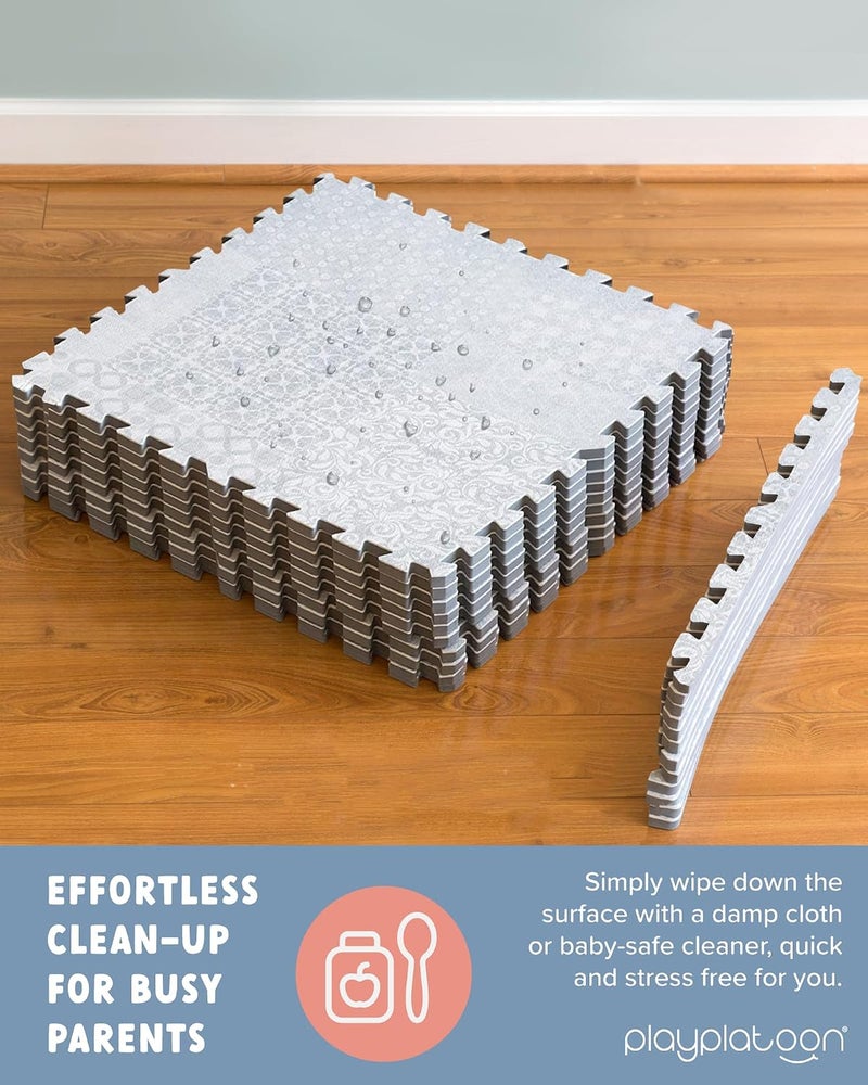 Play Platoon Non-Toxic Extra-Thick Children's Play Mat, 16 Tile - 96 x 96 inch Comfortable Cushiony Foam Floor Puzzle Mat for Kids & Toddlers with 24 x 24 inch Tiles - Grey, Boho Modern - Image 5
