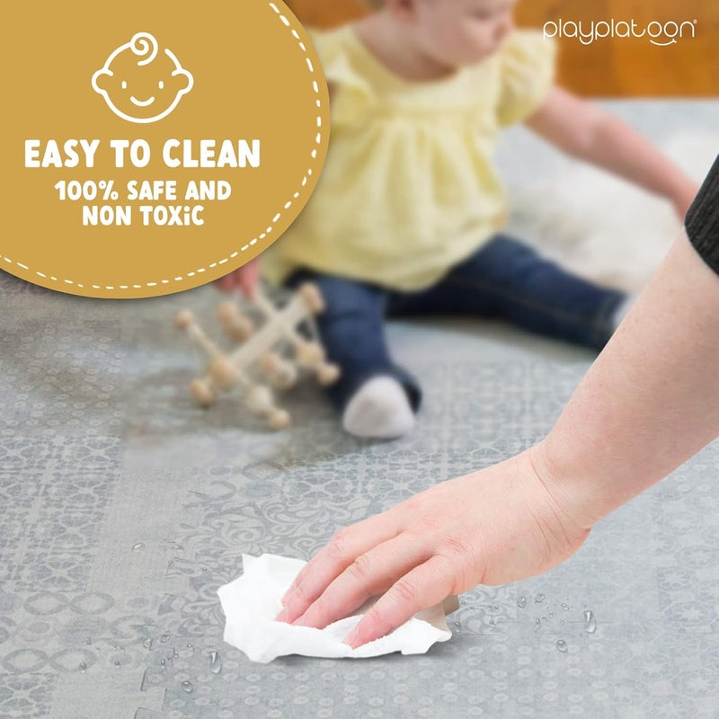 Play Platoon Non-Toxic Extra-Thick Children's Play Mat, 16 Tile - 96 x 96 inch Comfortable Cushiony Foam Floor Puzzle Mat for Kids & Toddlers with 24 x 24 inch Tiles - Grey, Boho Modern - Image 4