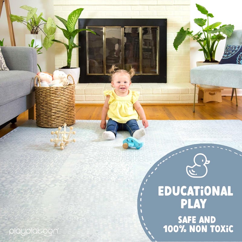 Play Platoon Non-Toxic Extra-Thick Children's Play Mat, 16 Tile - 96 x 96 inch Comfortable Cushiony Foam Floor Puzzle Mat for Kids & Toddlers with 24 x 24 inch Tiles - Grey, Boho Modern - Image 3