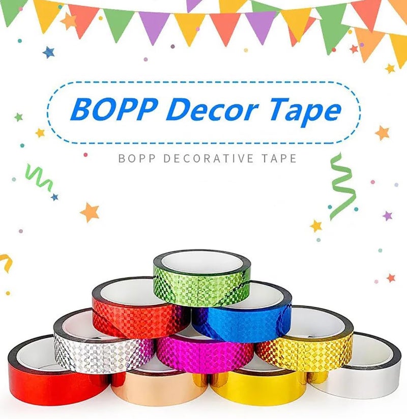 D-Fix ® شريط لاصق ليزر لامع ملون، لفات شريط سيلوفان زينة، شريط لامع هولوجرافيك، عبوة من 12 - Image 4