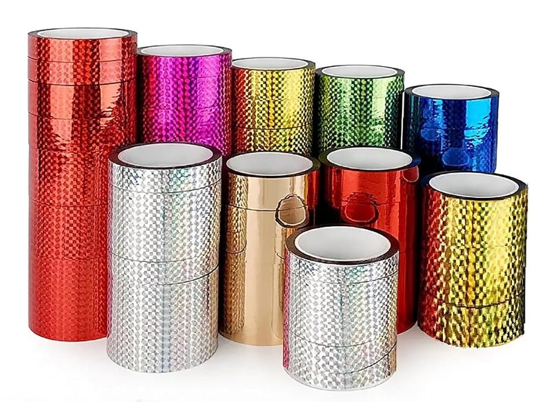 D-Fix ® شريط لاصق ليزر لامع ملون، لفات شريط سيلوفان زينة، شريط لامع هولوجرافيك، عبوة من 12 - Image 3