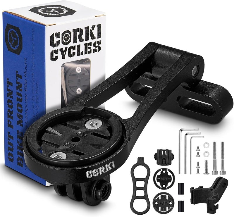 corki Cycles Adjustable Angle Out Front Stem Mounted Cycle Computer Bike Mount Compatible with Garmin Wahoo Bryton Cateye - Image 1