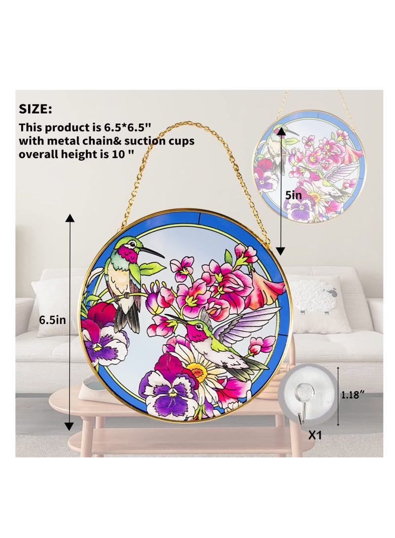 Excefore تحف زجاجية ملونة على شكل طائر الطنان، مصيدة شمسية للنوافذ مع سلسلة معدنية، لوحة زجاجية مزينة باليد، هدية لمحبي الطيور، للأم، الجدة، المعلمة (6.5×6.5”) - Image 3