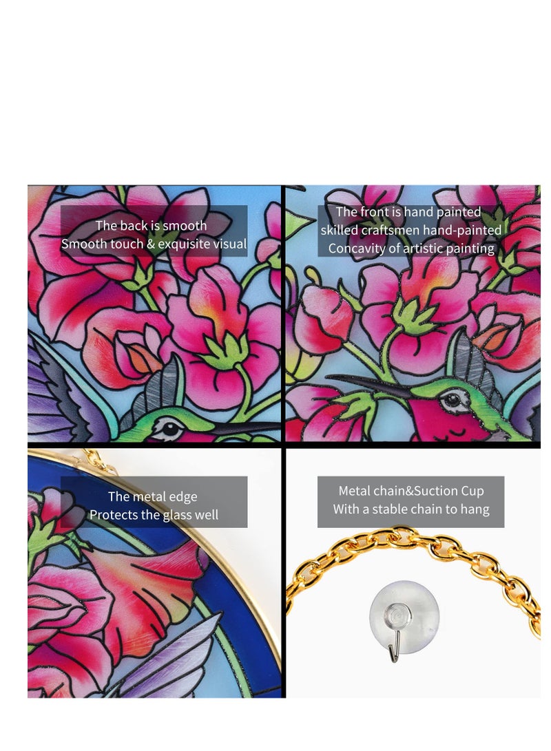 Excefore تحف زجاجية ملونة على شكل طائر الطنان، مصيدة شمسية للنوافذ مع سلسلة معدنية، لوحة زجاجية مزينة باليد، هدية لمحبي الطيور، للأم، الجدة، المعلمة (6.5×6.5”) - Image 5