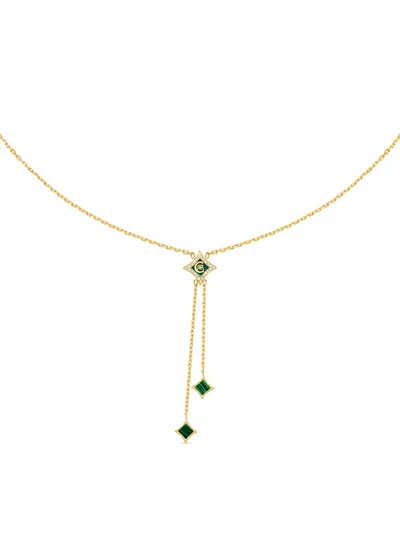 CERRUTI 1881 Silvia Gold-Plated Y-Design with Diamond Shaped Malachite Pendants Necklace for Women