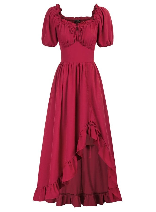 Scarlet Darkness Victorian Dress for Women Vintage Ruffle High Low Midi Dress with Pockets, Red, M - Image 1