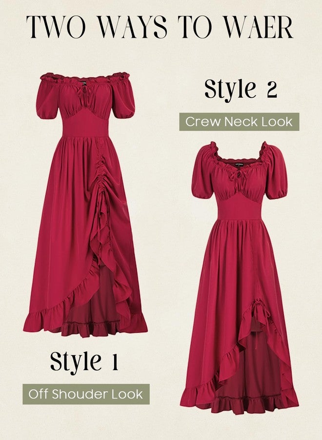 Scarlet Darkness Victorian Dress for Women Vintage Ruffle High Low Midi Dress with Pockets, Red, M - Image 3