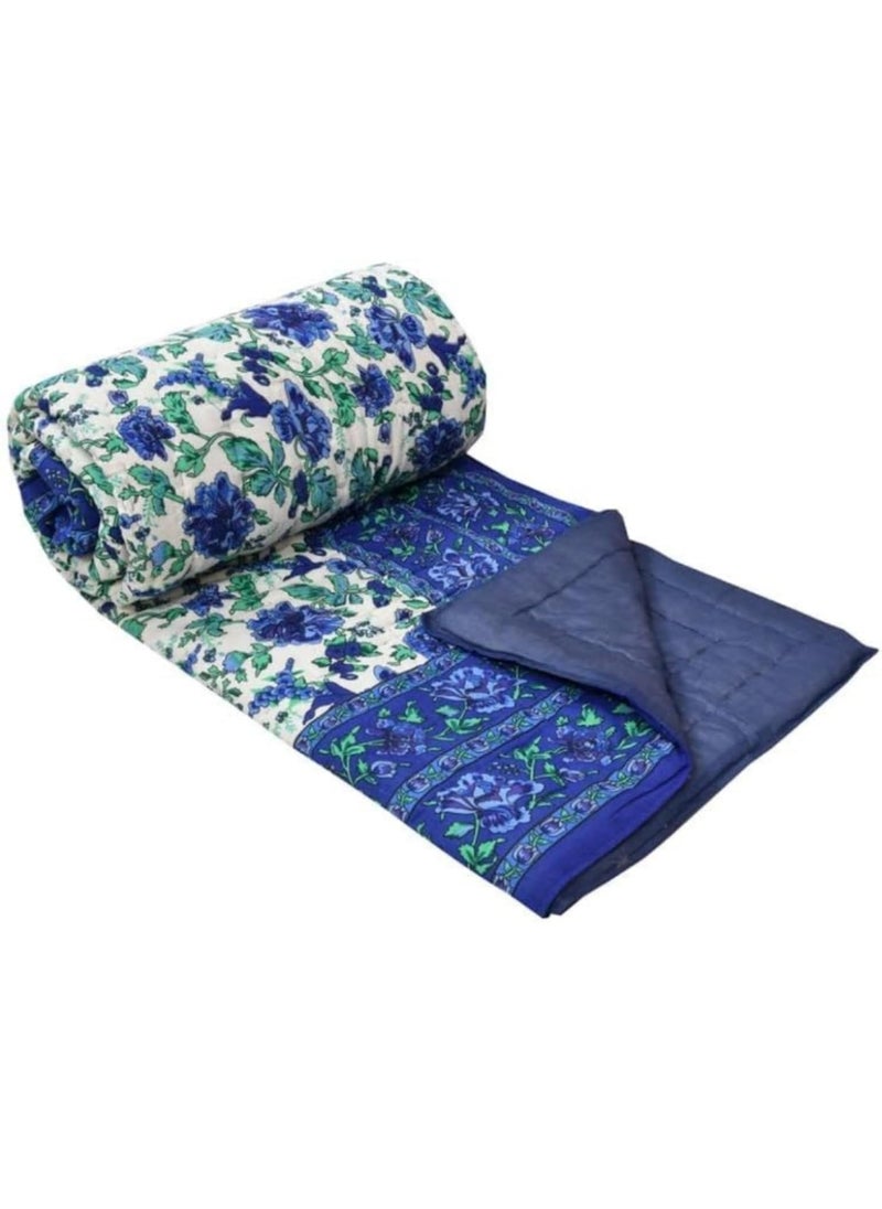 Indiafab Textiles Indiafab Textiles 100 Cotton Reversible Single Bed Quilt 85X55 InchSingle Bed DoharACBlanketQuilt Block Printed Reversible Single Bed Size Blankets Light Weight Quilt Duvet  - Image 1