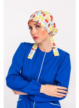 Nur Medikal Giyim Nur Medical Clothing Yellow Owl Patterned Hijab Nurse Doctor Bonnet  - Image 1