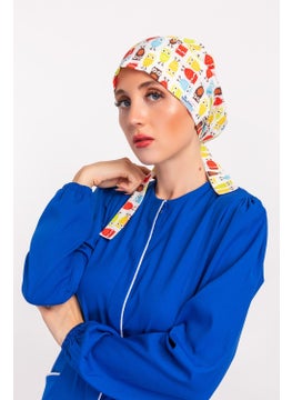 Nur Medikal Giyim Nur Medical Clothing Yellow Owl Patterned Hijab Nurse Doctor Bonnet  - Image 2
