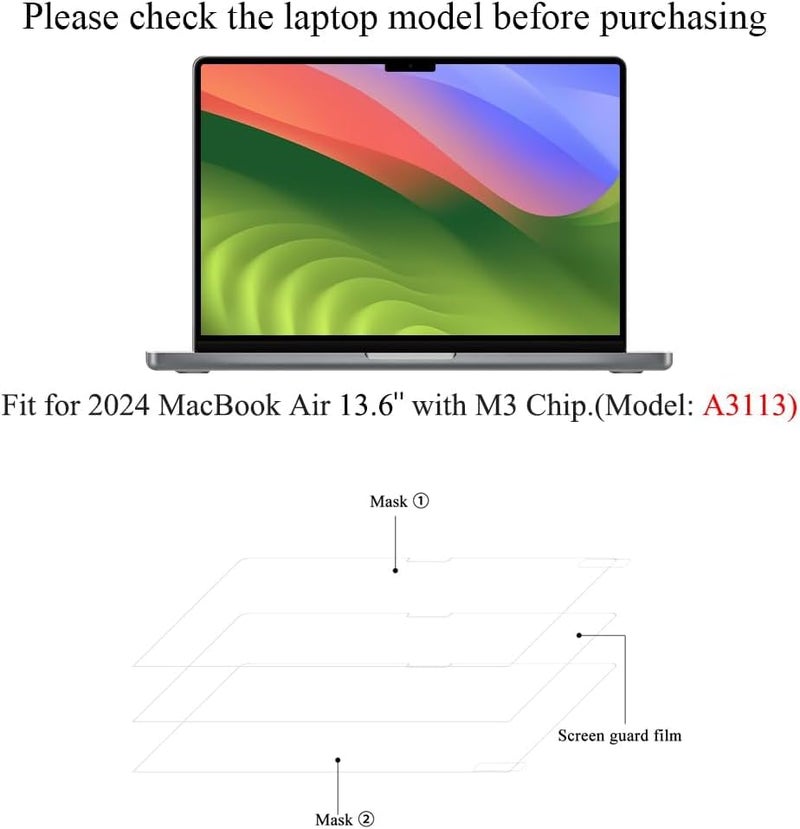 OJOS Anti Glare Screen Protector for MacBook Air 13.6" with M4/M3 Chip (Models A3240, A3113), Anti-Reflection Guard for MacBook Air 13.6 Inch (Matte) - Image 2